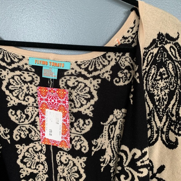 Flying Tomato Damasks Cardigan Black & Cream S/M - Picture 2 of 4